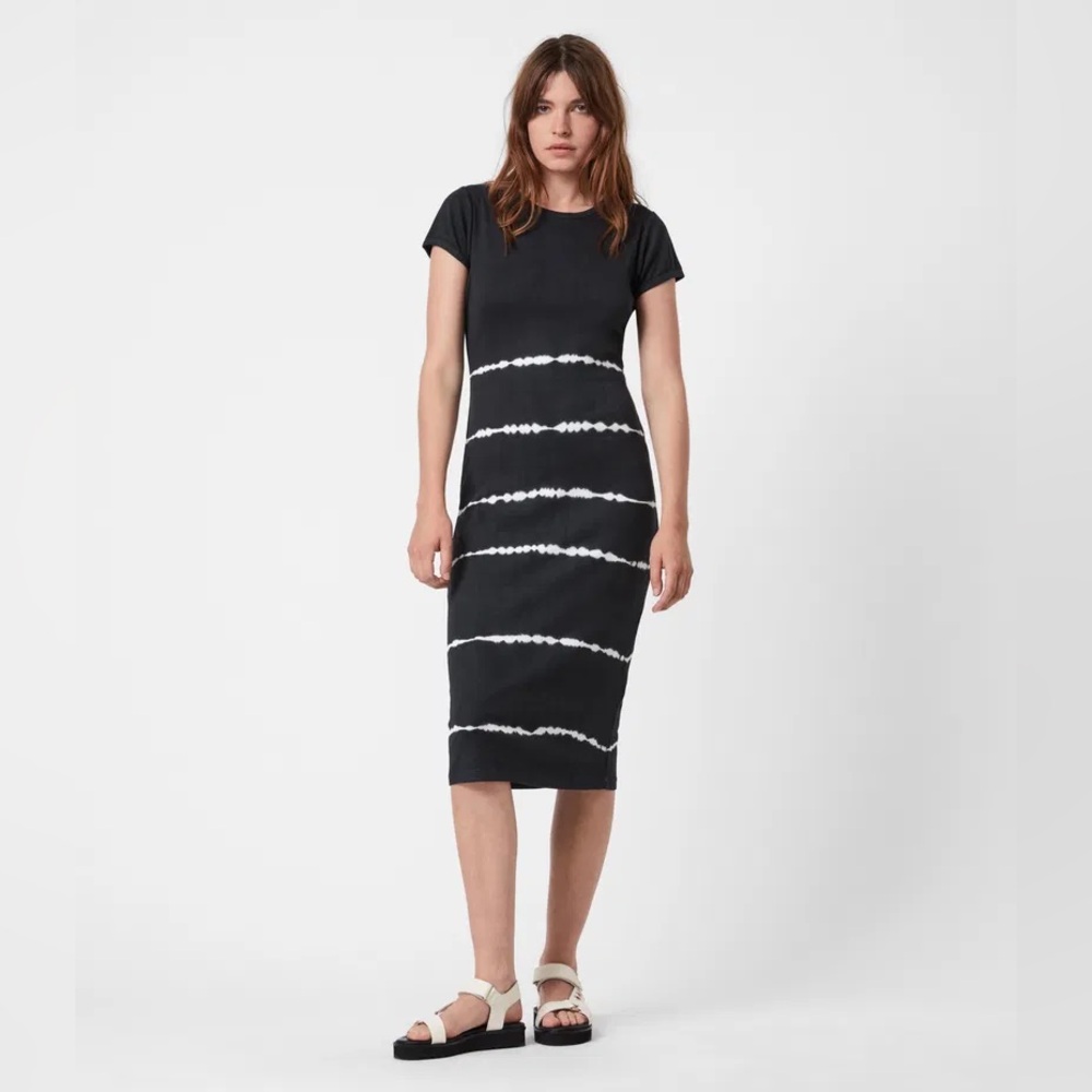 All Saints Black and White Midi Sheath Dress